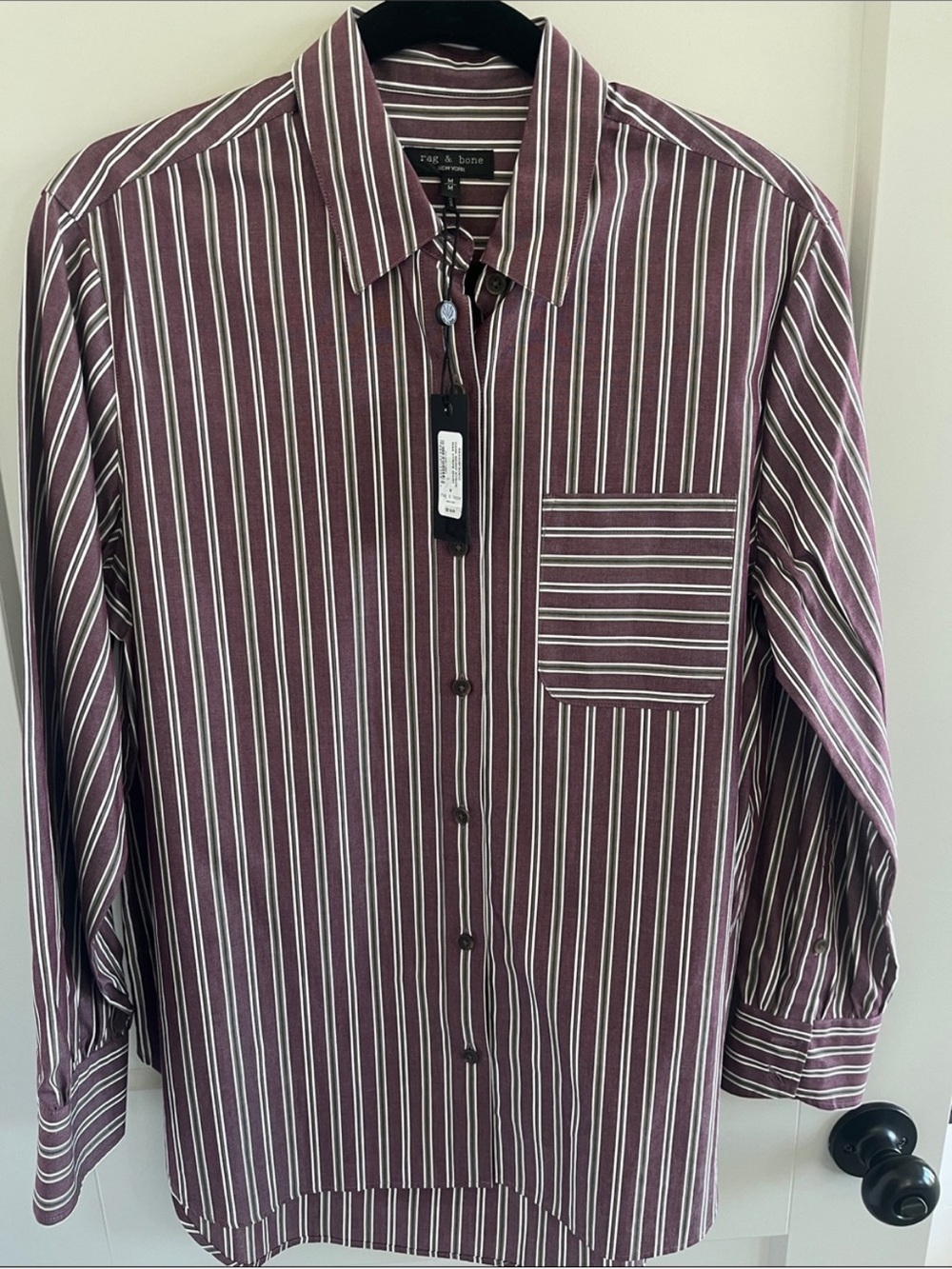 NWT Rag & Bone Burgundy Stripe Button-Up Shirt medium
